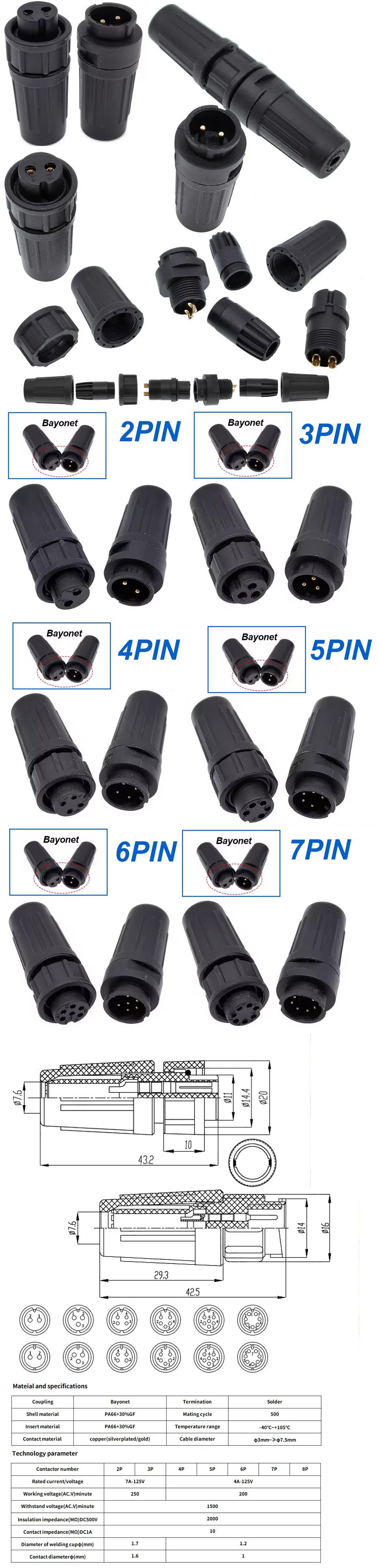 Juego Conectores IP67 2-3-4 pin